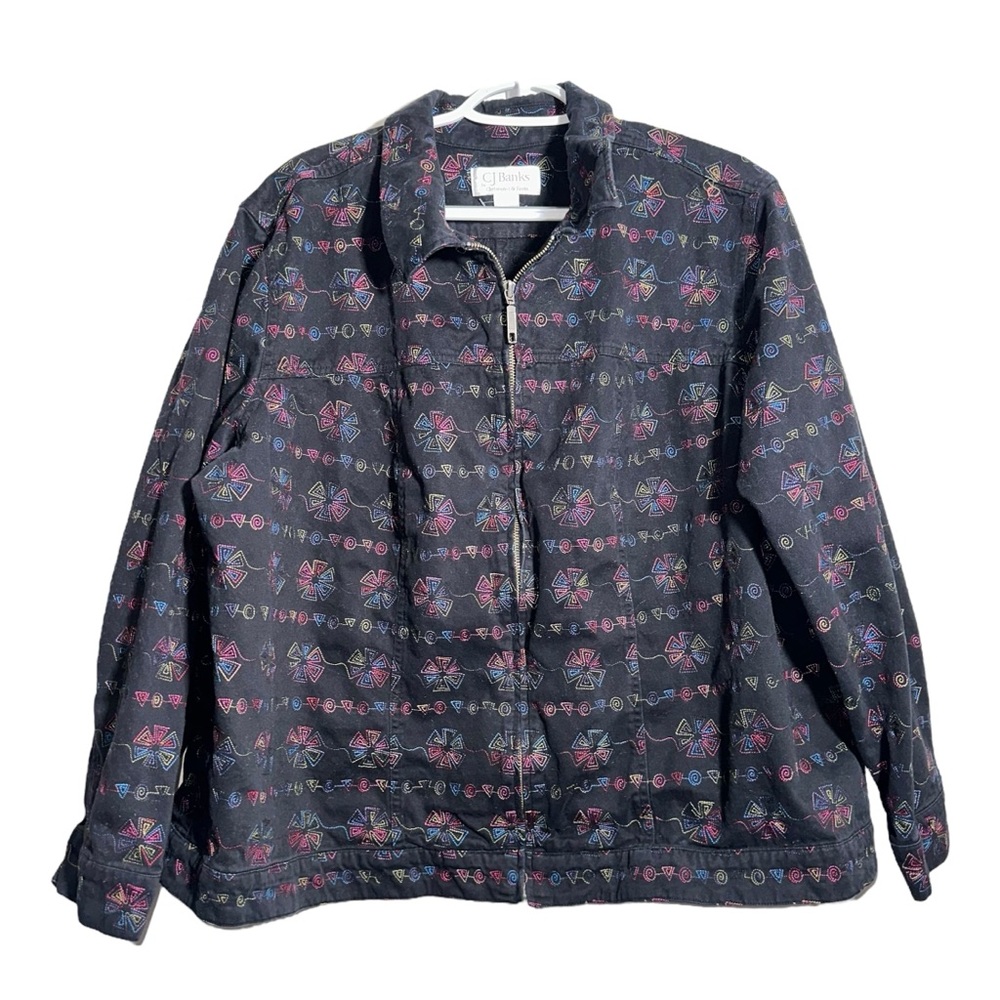 EUC C. J. BANKS Embroidered Denim Zip-Up Jacket - 2X